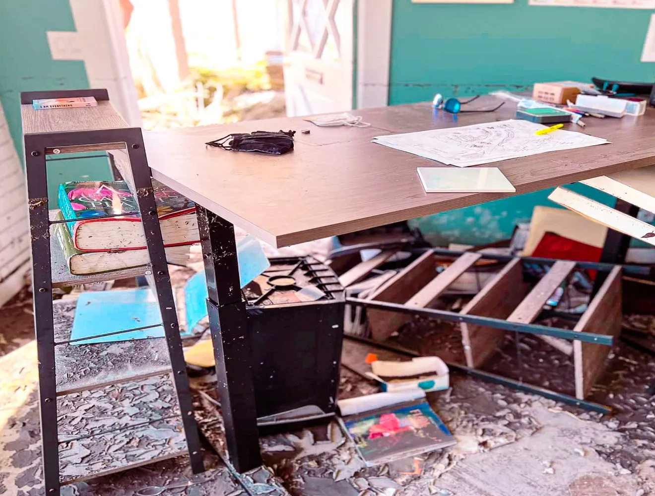 destroyed desk